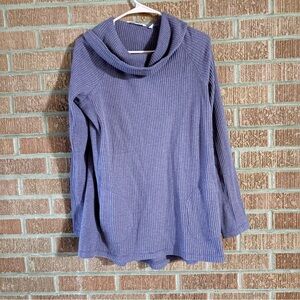 Soft Surroundings Blue Knit Ribbed Cowl Neck Sweater Size large